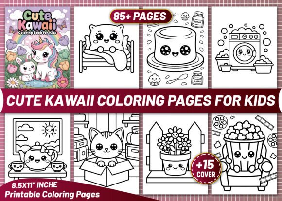 85 CUTE KAWAII COLORING PAGES for KIDS – A Graphics Powerhouse for Branding and Marketing