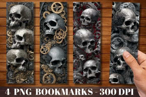 Antique Steampunk Skull Gear Bookmark: A Graphic Design Asset for Creative Websites
