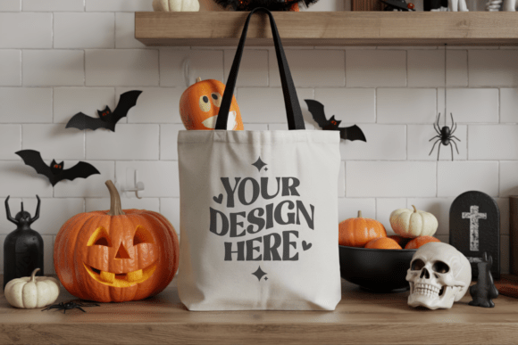 Halloween Tote Bag Mockup 26: A Versatile Graphic Design Freebie for Crafters