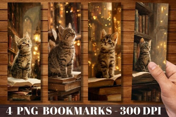 Kitten Cat Library Book Lover Bookmark Graphics for Crafts