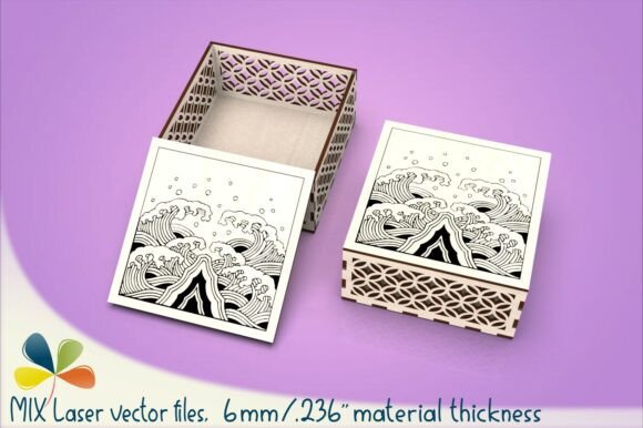 Large Kanagawa Wave Box 6mm SVG for Laser Cutting Projects