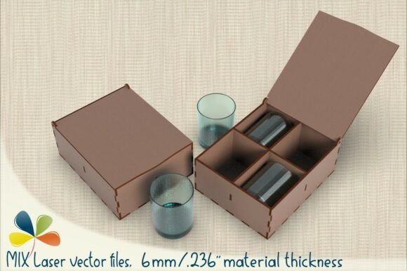 Laser Cut Wooden Box for Four Glass Set โ A Versatile Graphic Design Asset