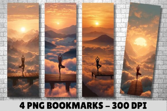 Mountain Sunrise Yoga Silhouette Bookmark: A Graphics Asset for Creative Publishers
