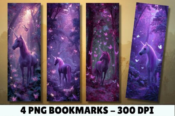 Purple Forest Butterfly Unicorn Bookmark: A Versatile Graphic Design Asset for Creative Publishing